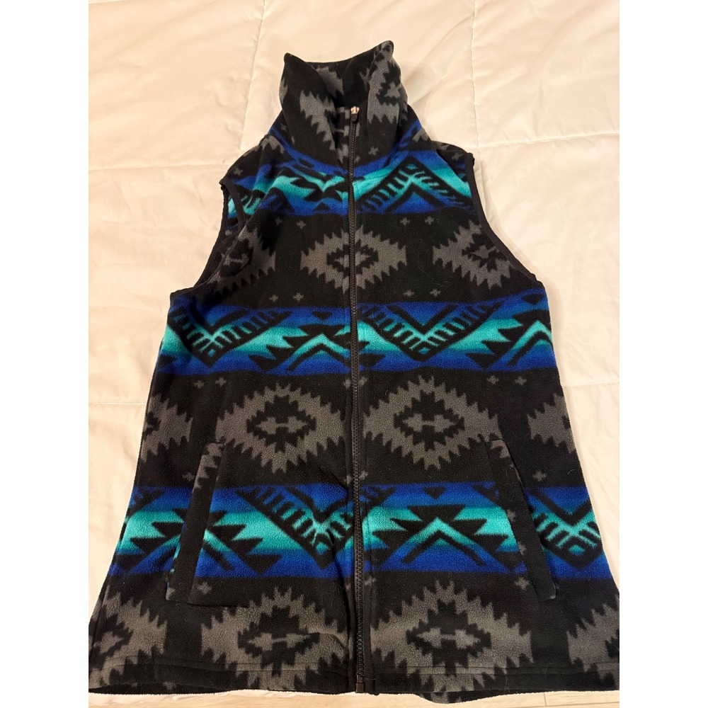 Chaps Sport Womens Fleece Vest Blue Southwestern Geometric Full Zip Medium